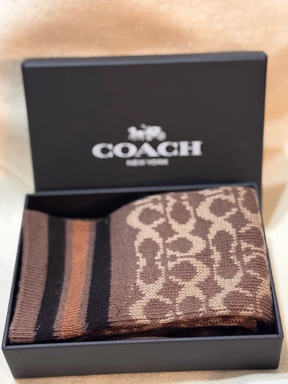 Coach CM069 Men’s Signature Calf Socks (Brown) - NWT